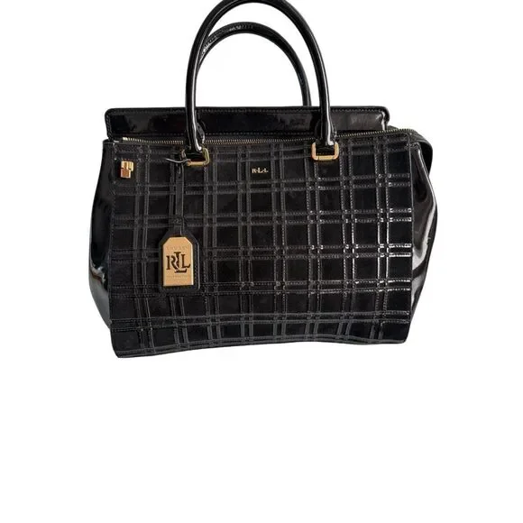 Lauren Ralph Lauren Womens Black Patent Leather Crossbody Satchel Bag Large - Picture 6 of 14